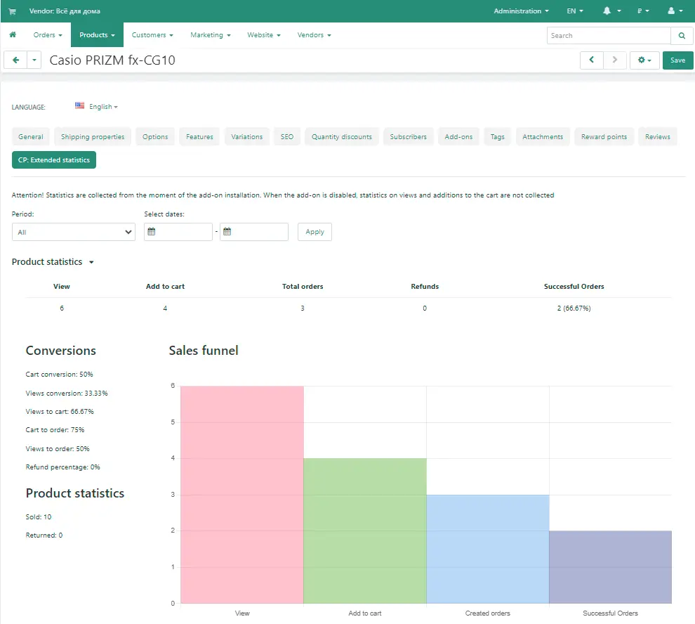 9. Extended Statistics by Product in Vendor panel.webp